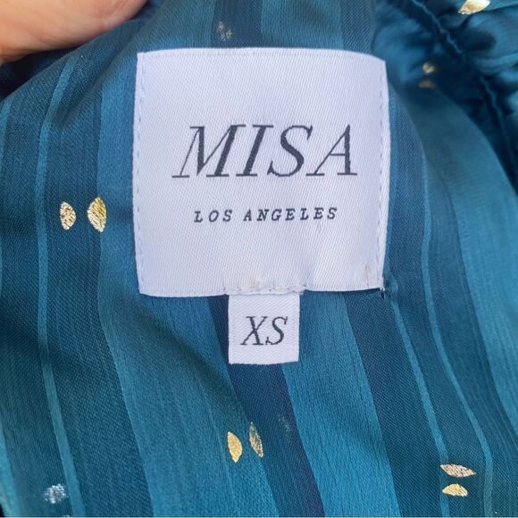 Misa Gabriella Ruffle Midi Dress Holiday Teal Size XS - Picture 7 of 16